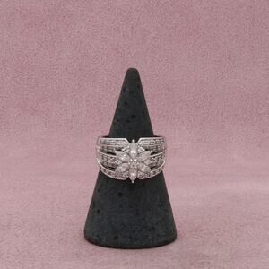 sterling silver marquise-cut cz flower ring size 6